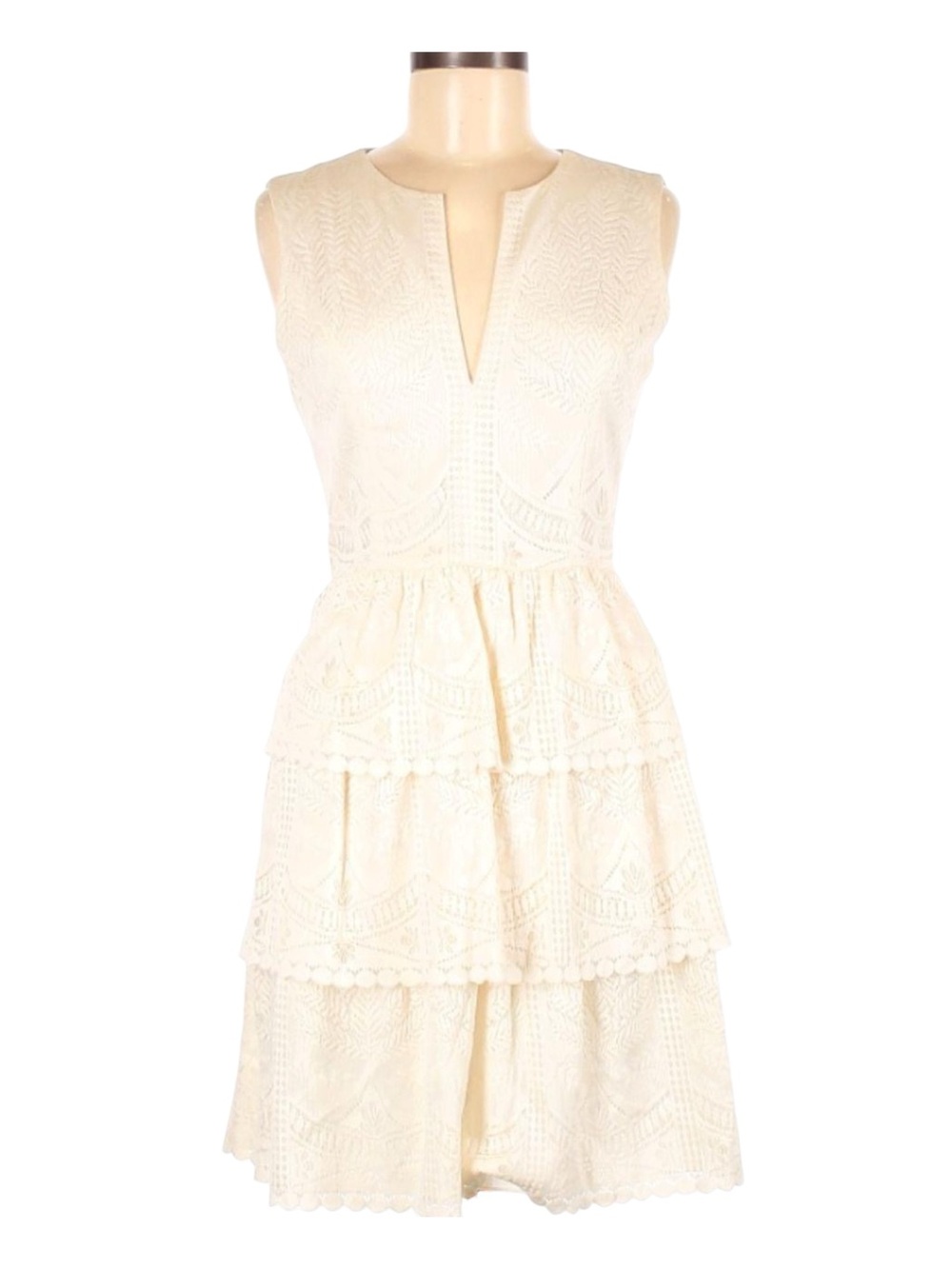 BCBGMAXAZRIA Ivory Lace Tiered Dress - Size 6